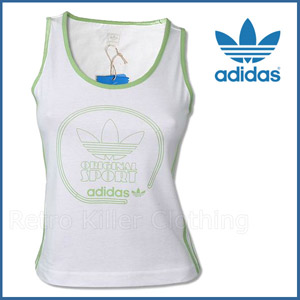 Adidas Originals Original Sport Sleeveless Singlet Vest Top Trefoil White & Green - Womens - 704250