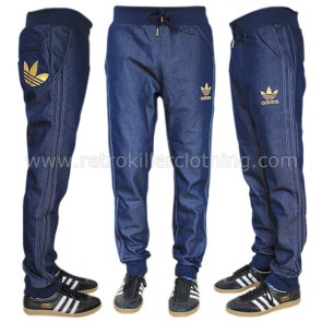 Adidas Originals Cuffed Denim Blue Jeans Tracksuit Bottoms Pants Joggers - Mens - O53254